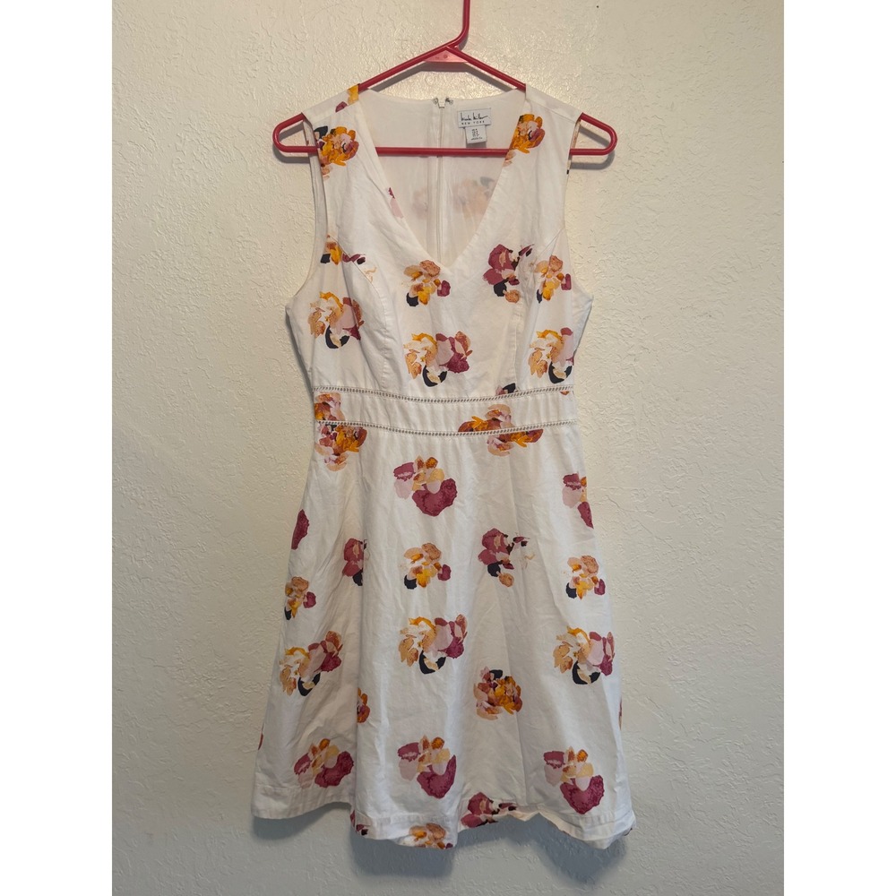 Nicole Miller New York Floral Fit & Flare Dress White Orange Purple Size 4